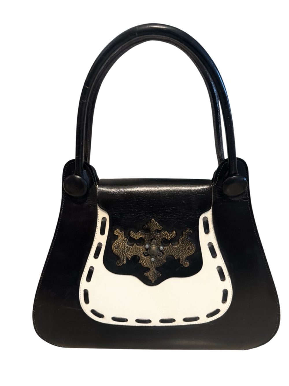 VTG Mahler Rare Black /White Embellished Women's Top-Handle Bag Pristine Cond.